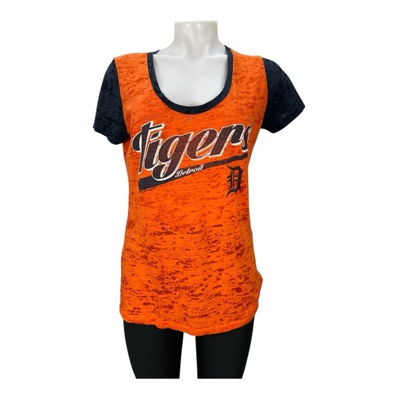 Genuine Merchandise Tops - Detroit Tigers Women’s Graphic Tee – Orange & Navy, Size L